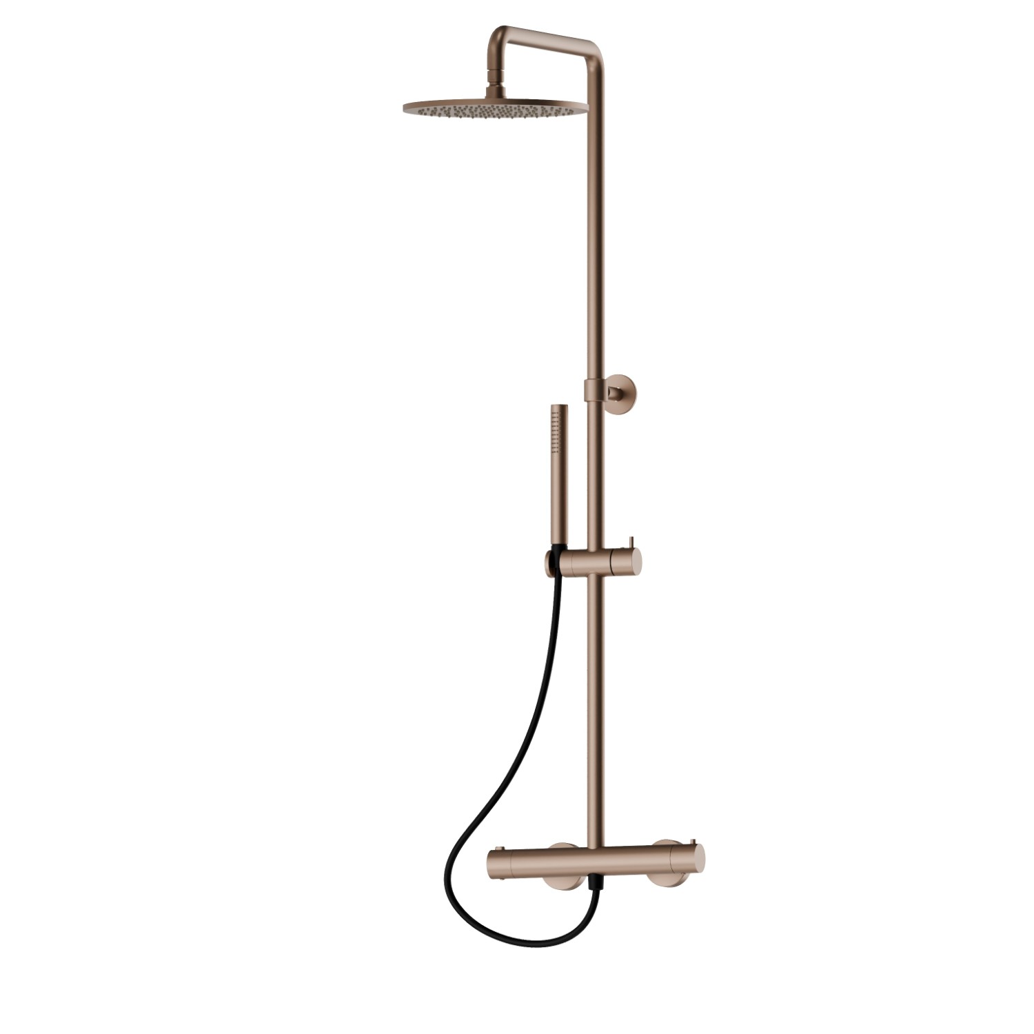 Colonna doccia corta corpo freddo con miscelatore termostatico esterno completo di deviatore, soffione e doccetta in ottone. - finitura Copper Satin