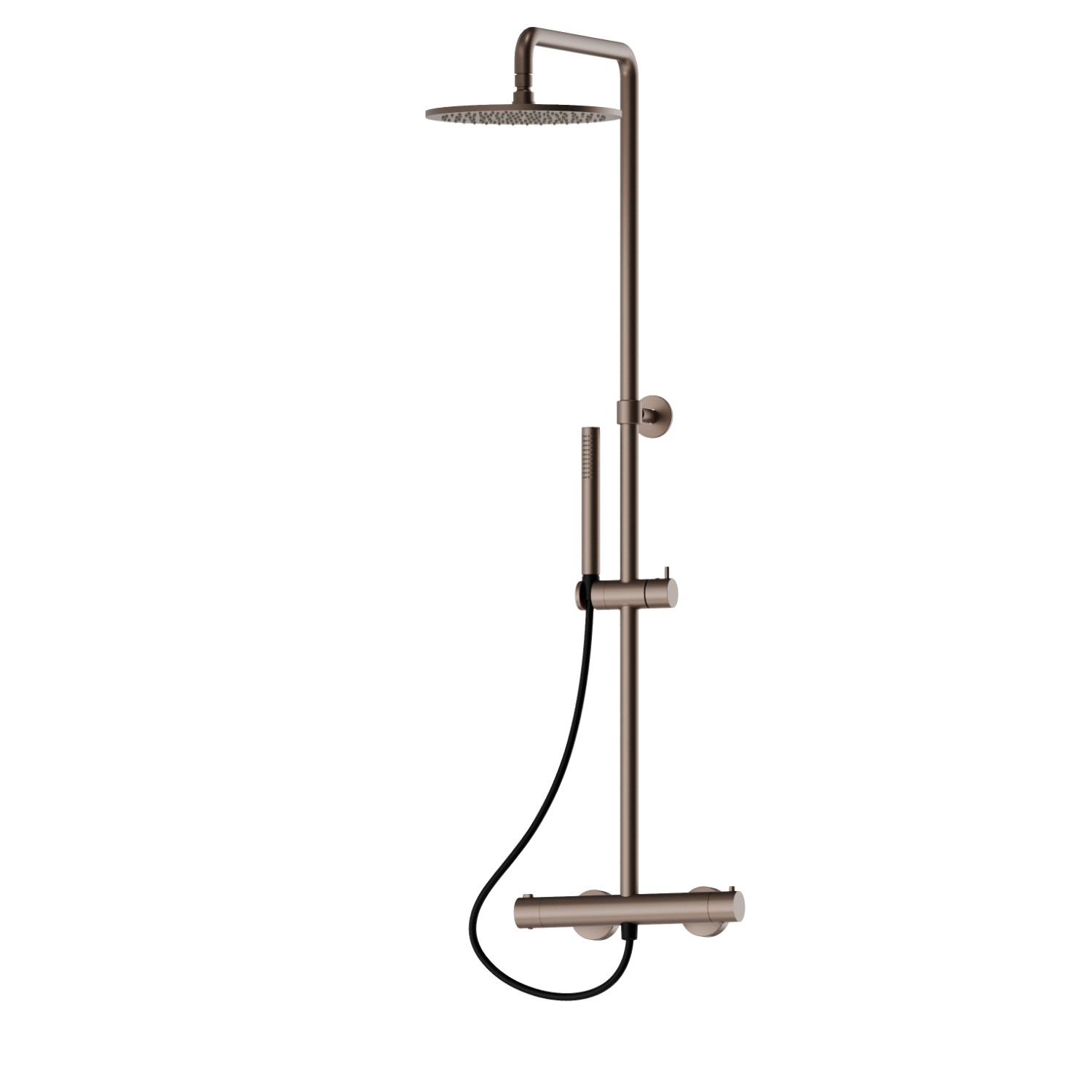 Colonna doccia corta corpo freddo con miscelatore termostatico esterno completo di deviatore, soffione e doccetta in ottone. - finitura Copper Glossy