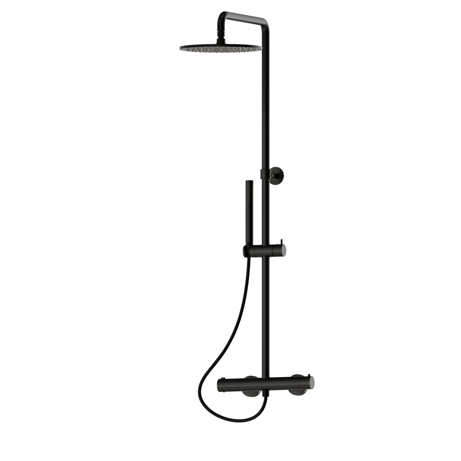 Colonna doccia corta corpo freddo con miscelatore termostatico esterno completo di deviatore, soffione e doccetta in ottone. - finitura Carbon Satin