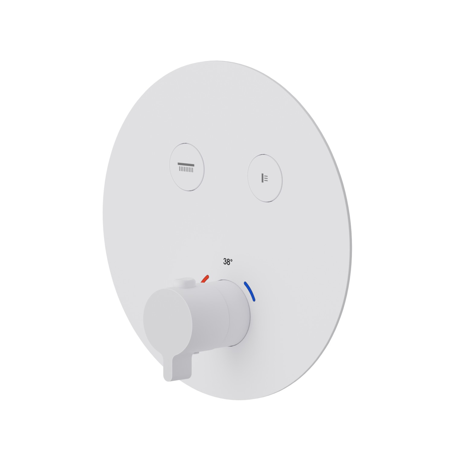 2 ways out thermostatic concealed mixer, with one handle for temperature control and buttons on/off. External part - finish Matt White