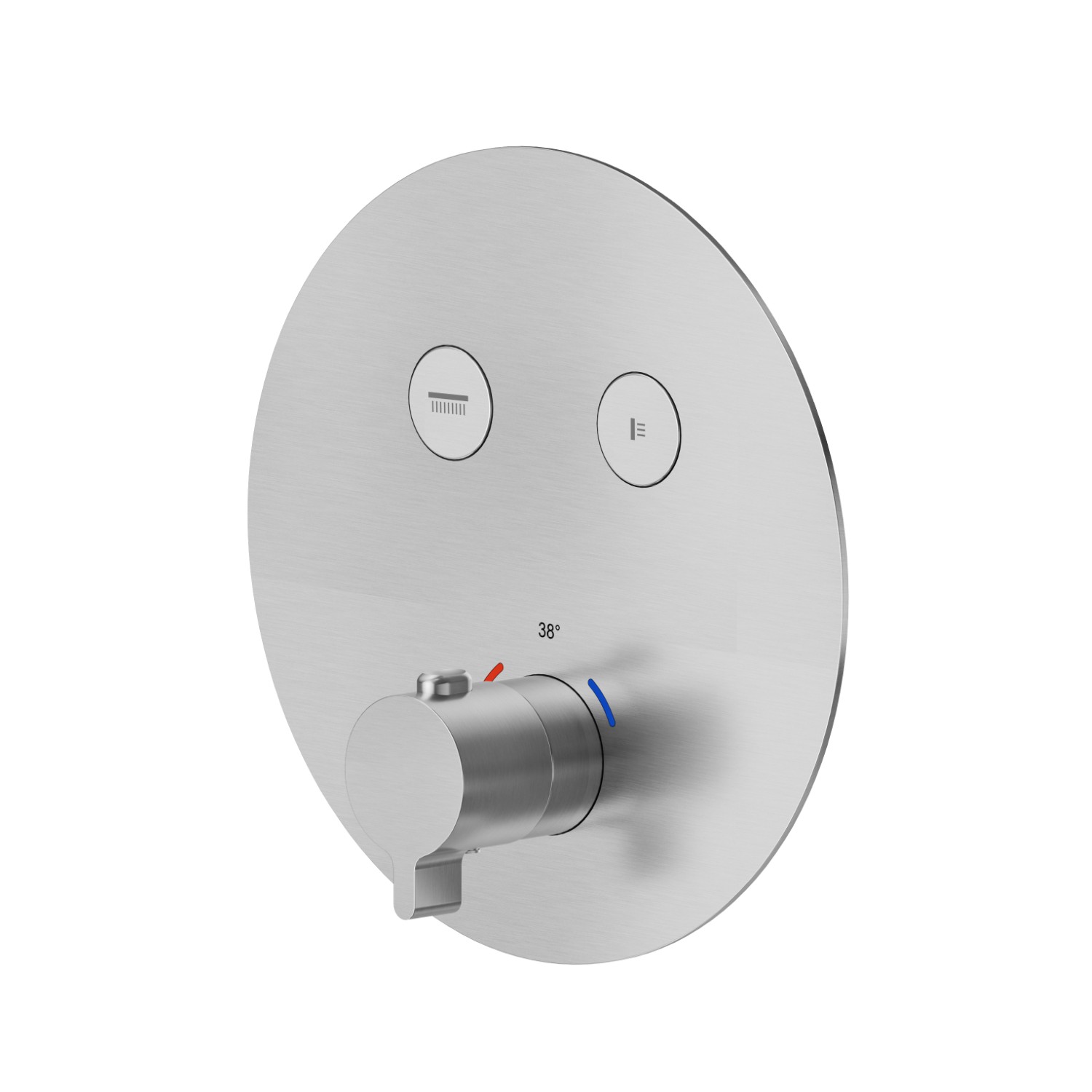 2 ways out thermostatic concealed mixer, with one handle for temperature control and buttons on/off. External part - finish PVD Brushed steel