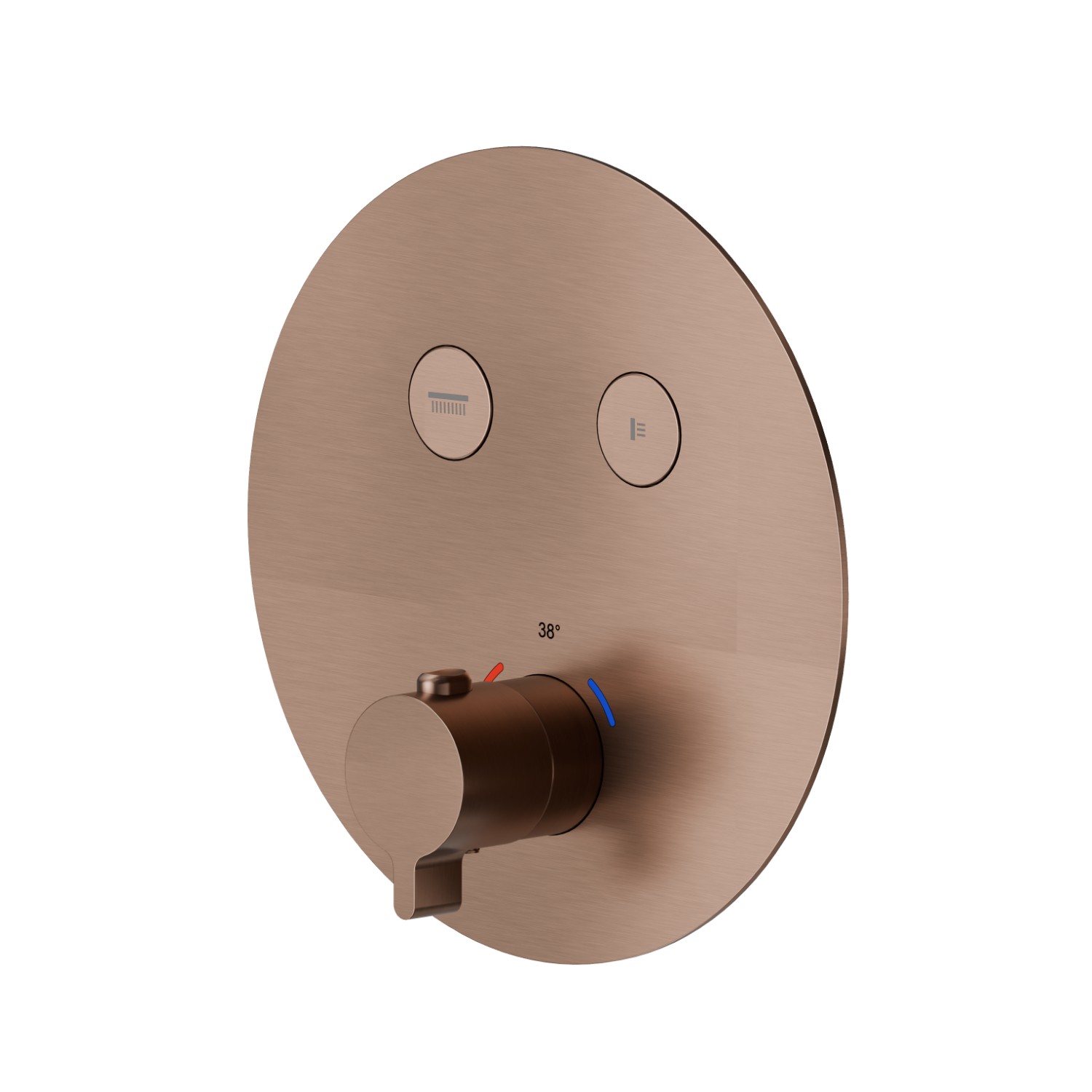 2 ways out thermostatic concealed mixer, with one handle for temperature control and buttons on/off. External part - finish PVD Brushed Copper Bronze