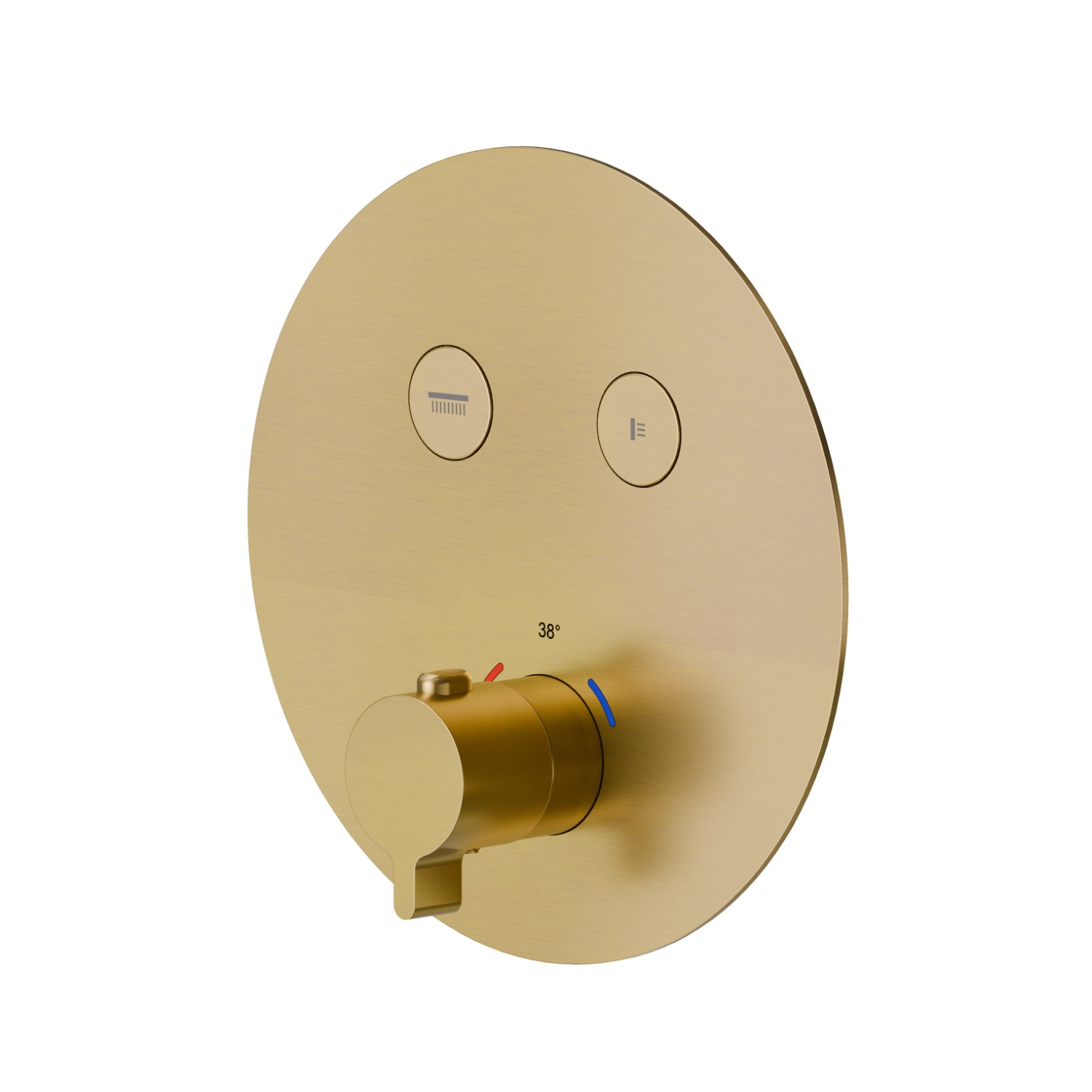 2 ways out thermostatic concealed mixer, with one handle for temperature control and buttons on/off. External part - finish PVD Brushed Gold