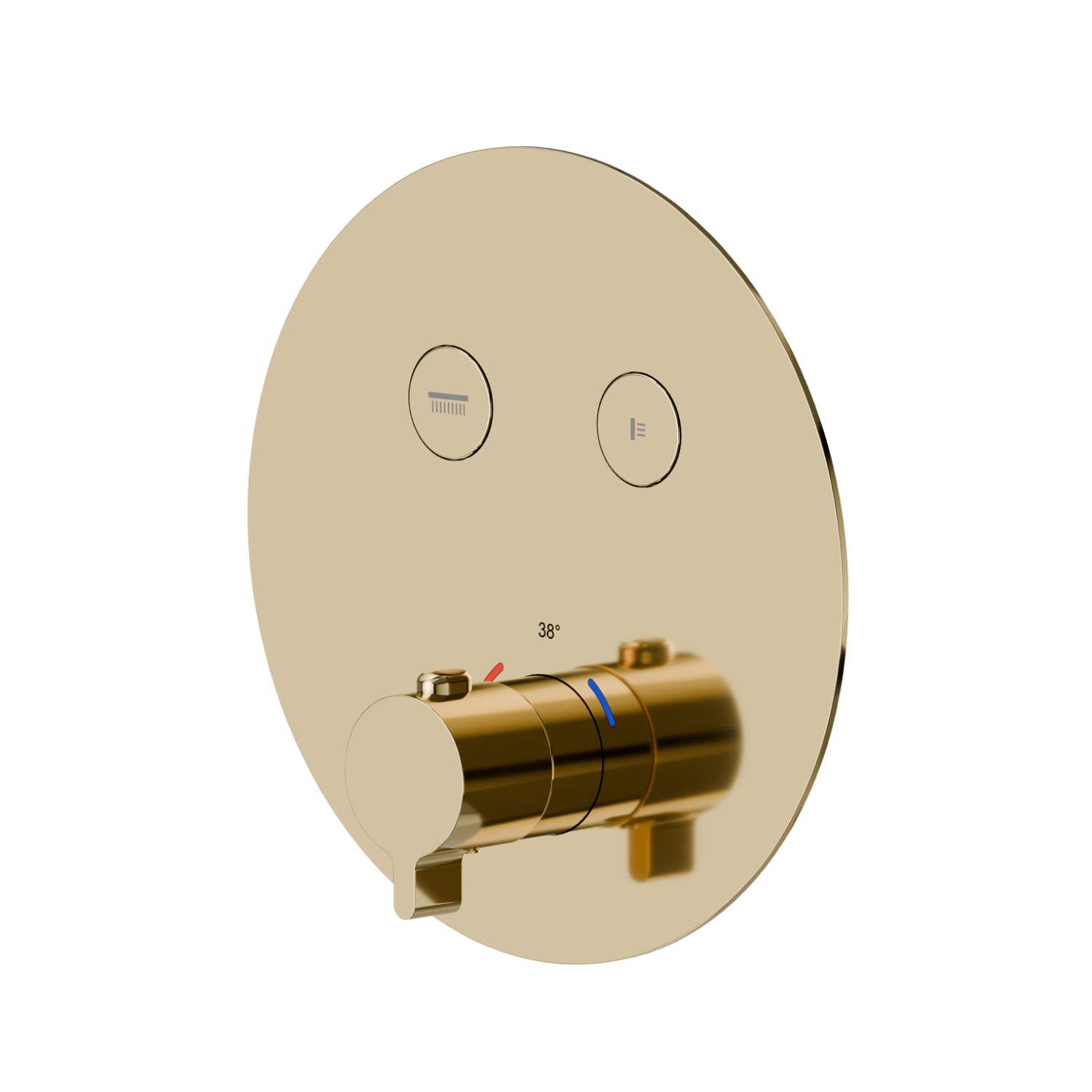 2 ways out thermostatic concealed mixer, with one handle for temperature control and buttons on/off. External part - finish PVD Glossy Gold