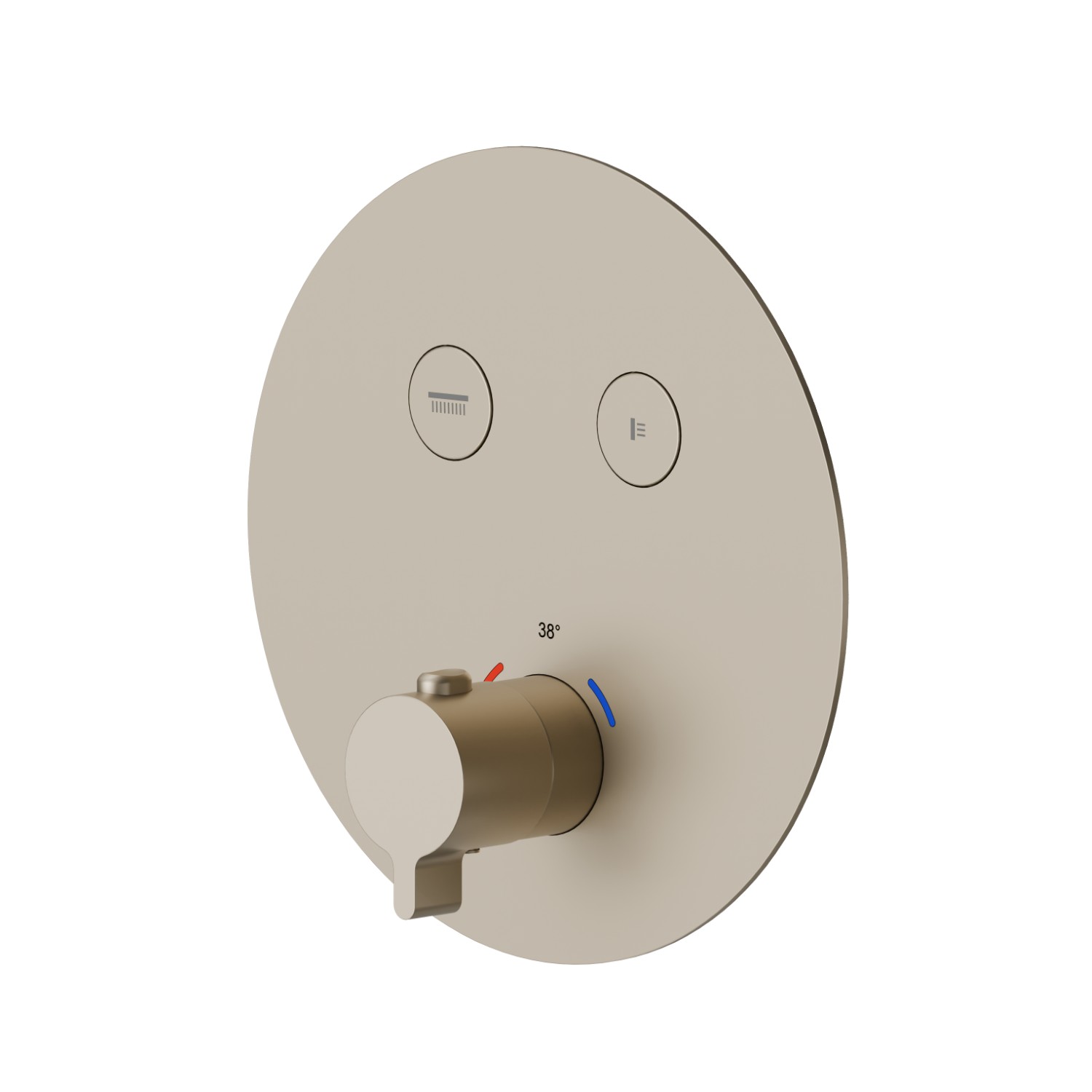 2 ways out thermostatic concealed mixer, with one handle for temperature control and buttons on/off. External part - finish Gold Satin