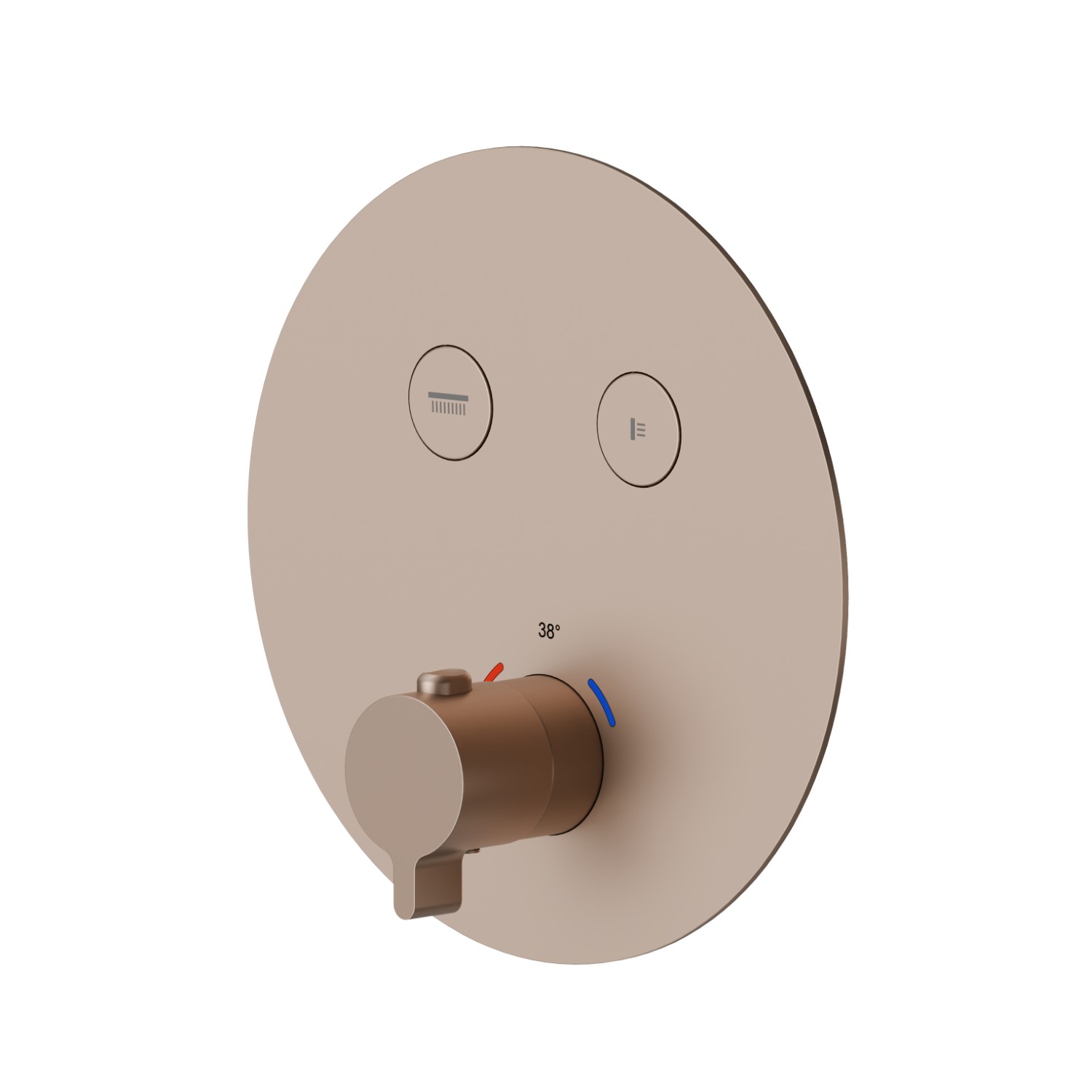 2 ways out thermostatic concealed mixer, with one handle for temperature control and buttons on/off. External part - finish Copper Satin