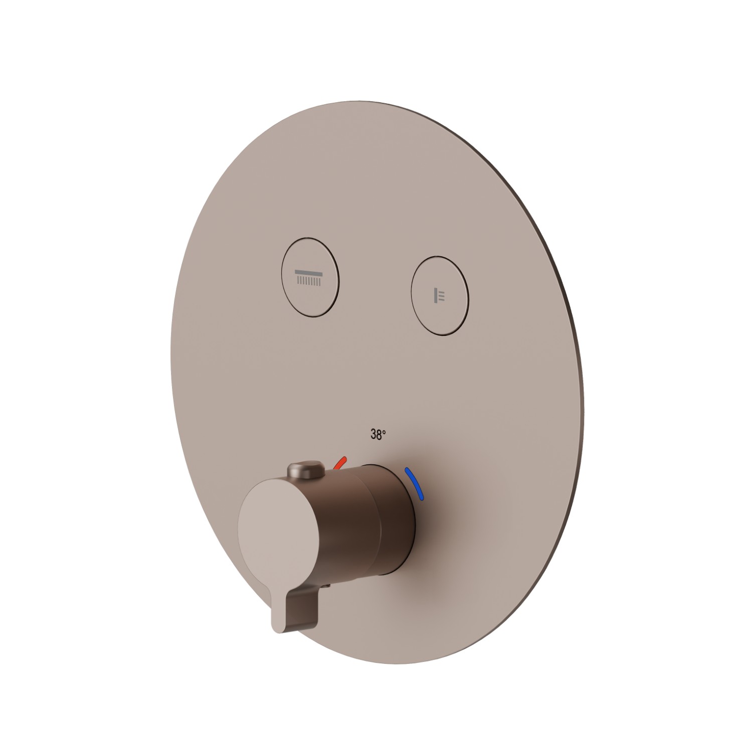 2 ways out thermostatic concealed mixer, with one handle for temperature control and buttons on/off. External part - finish Copper Glossy