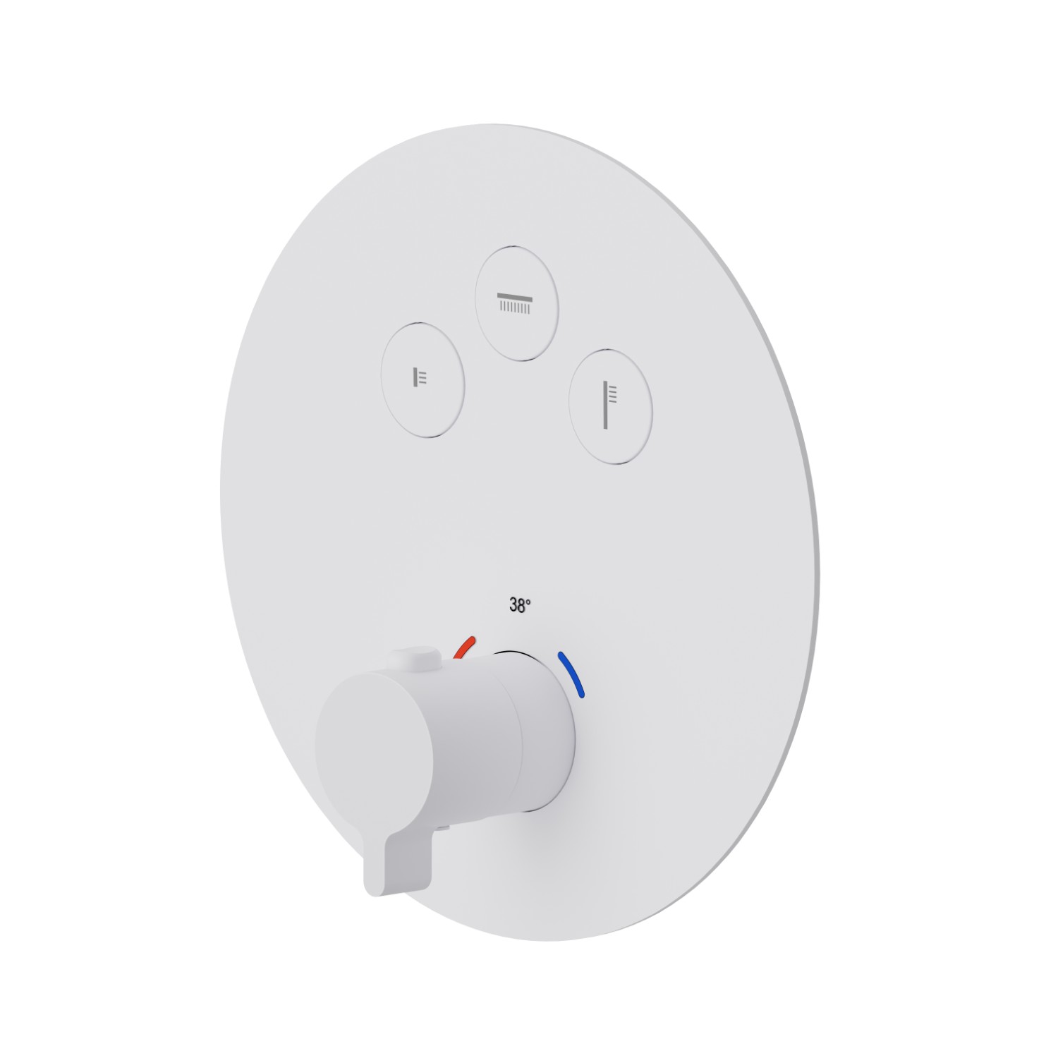 3 ways out thermostatic concealed mixer, with one handle for temperature control and buttons on/off. External part - finish Matt White