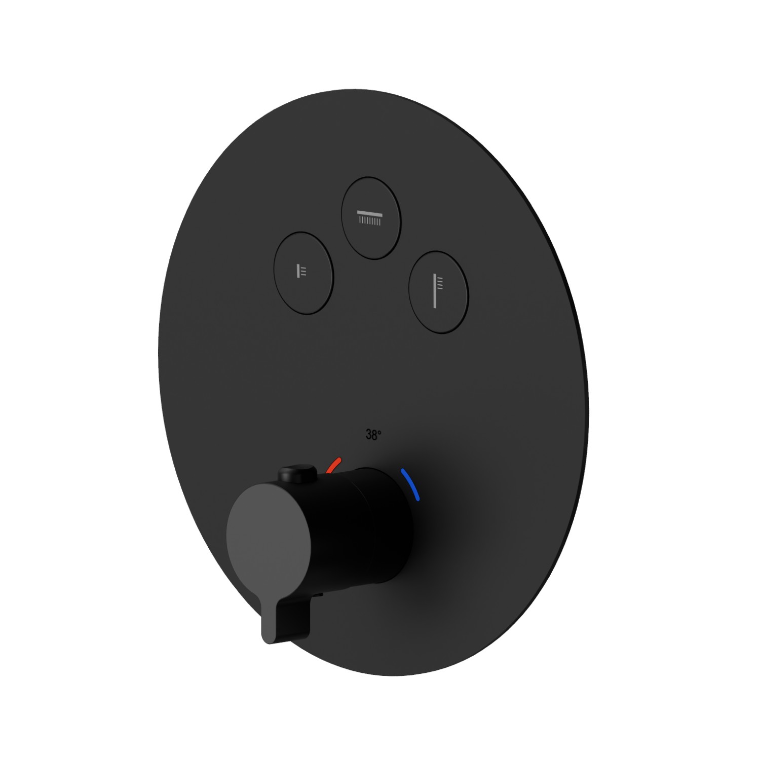 3 ways out thermostatic concealed mixer, with one handle for temperature control and buttons on/off. External part - finish Matt Black