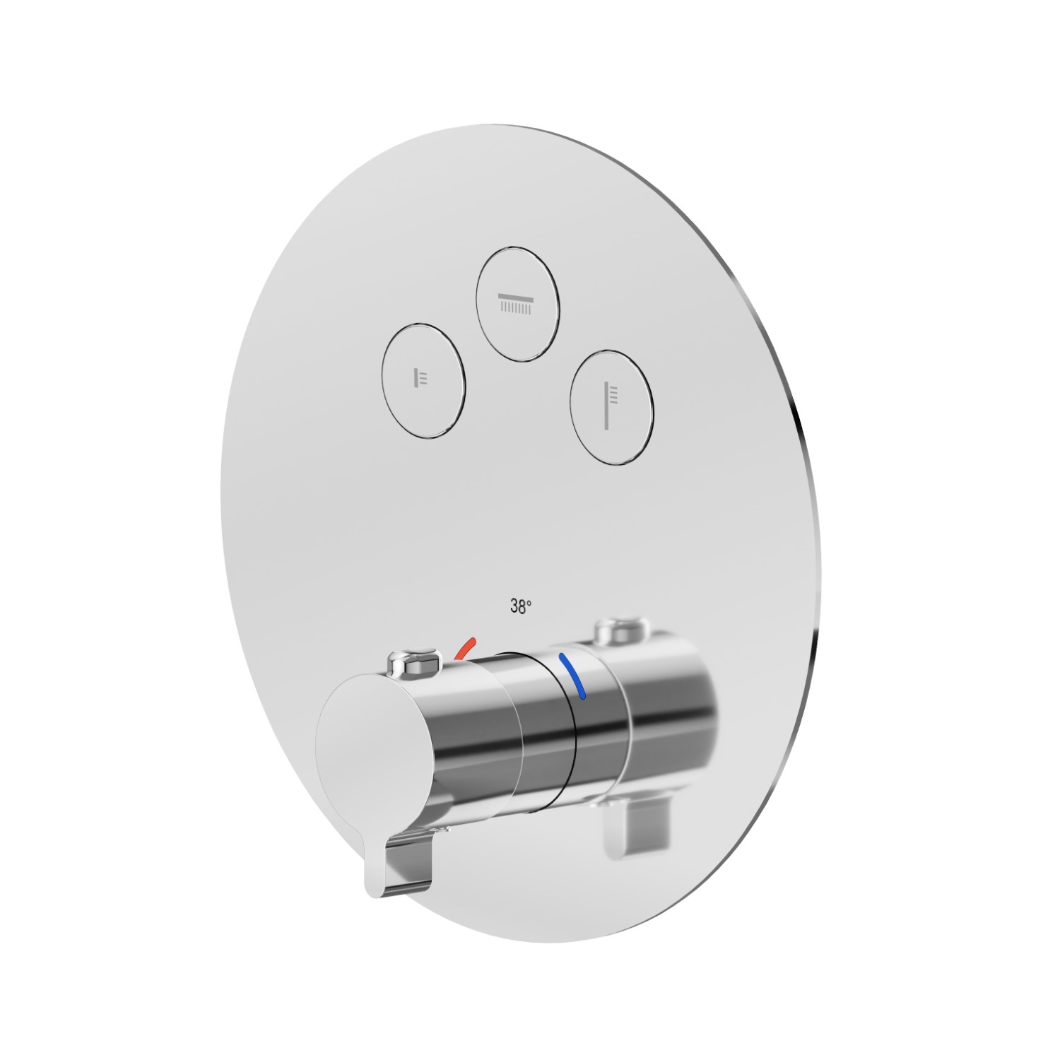 3 ways out thermostatic concealed mixer, with one handle for temperature control and buttons on/off. External part - finish Chrome