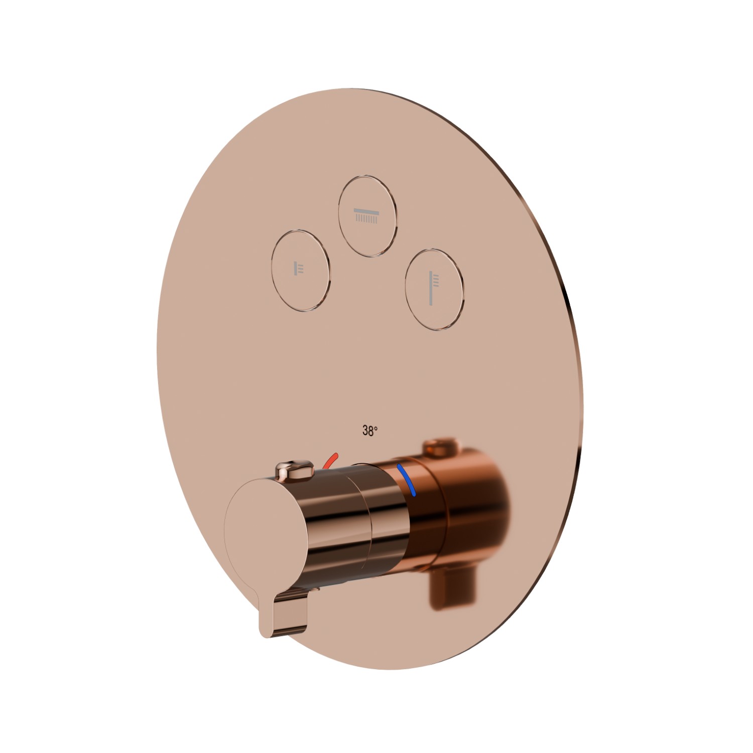 3 ways out thermostatic concealed mixer, with one handle for temperature control and buttons on/off. External part - finish PVD Copper Bronze