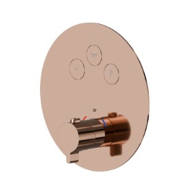 3 ways out thermostatic concealed mixer, with one handle for temperature control and buttons on/off. External part - finish PVD Copper Bronze