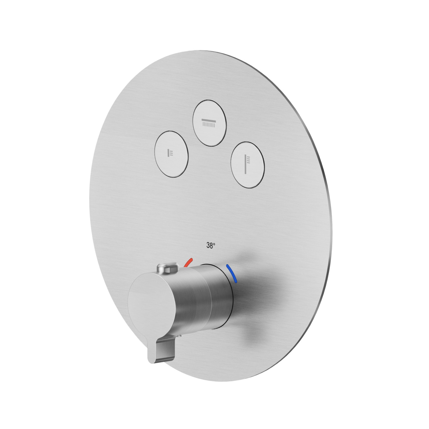3 ways out thermostatic concealed mixer, with one handle for temperature control and buttons on/off. External part - finish PVD Brushed steel