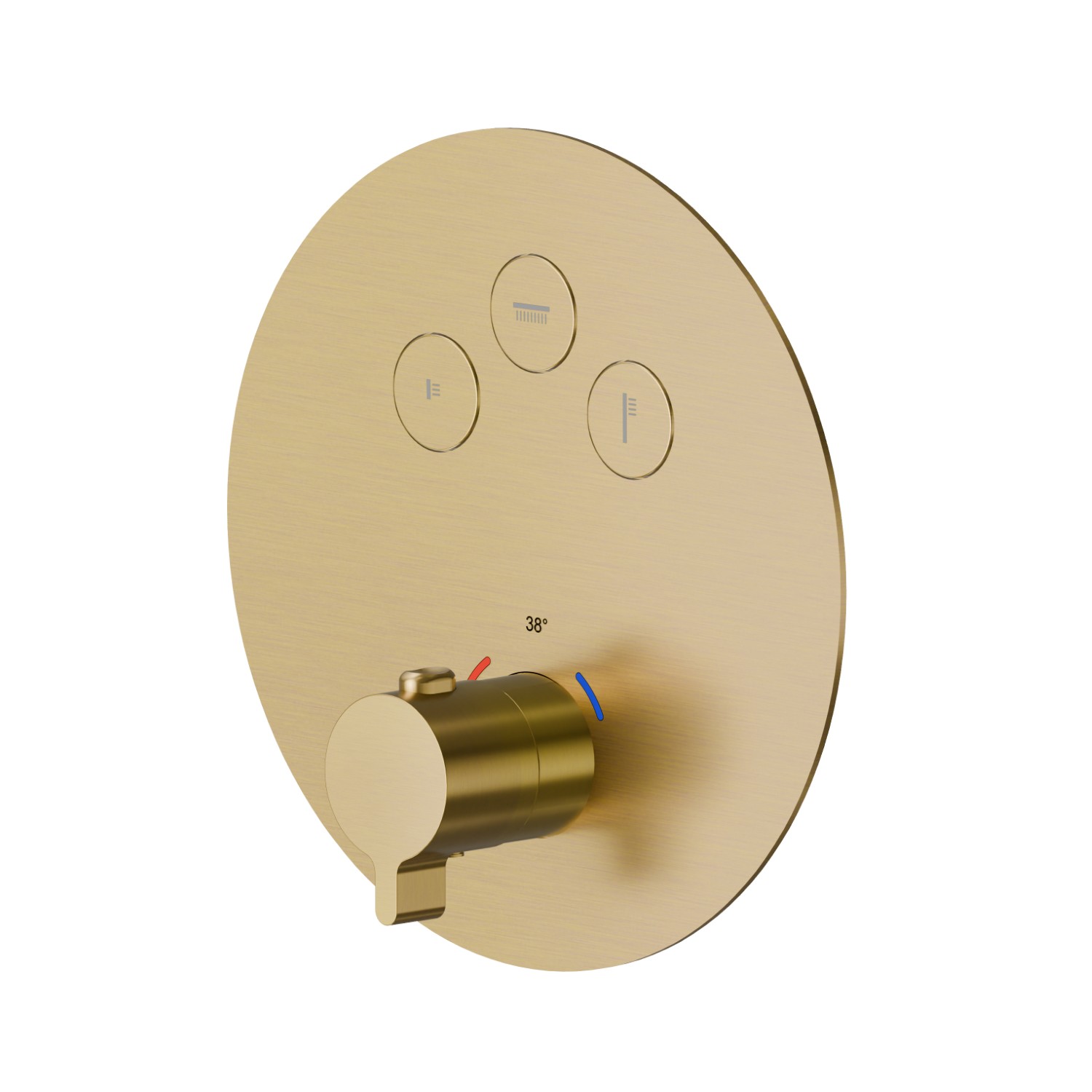 3 ways out thermostatic concealed mixer, with one handle for temperature control and buttons on/off. External part - finish PVD Brushed Gold