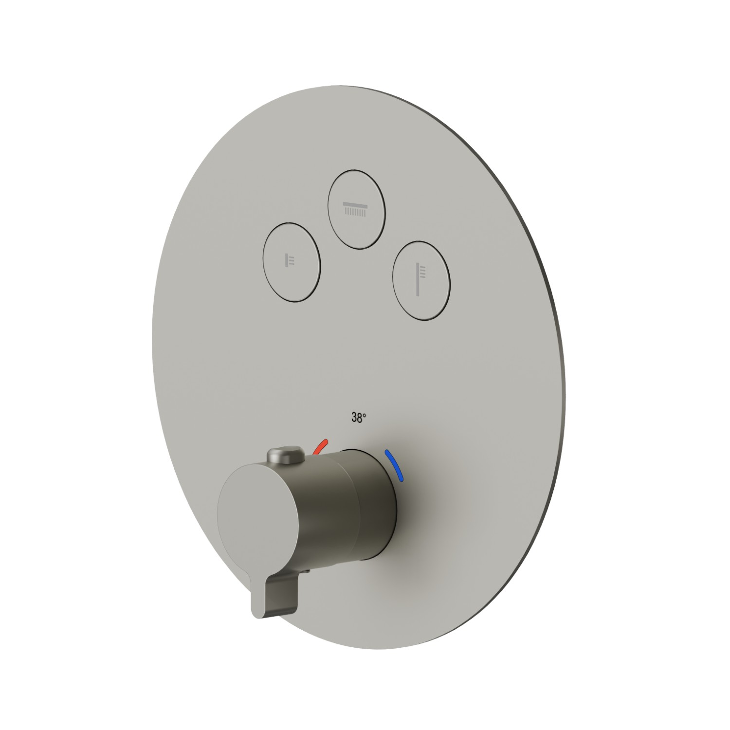3 ways out thermostatic concealed mixer, with one handle for temperature control and buttons on/off. External part - finish Titanium Satin