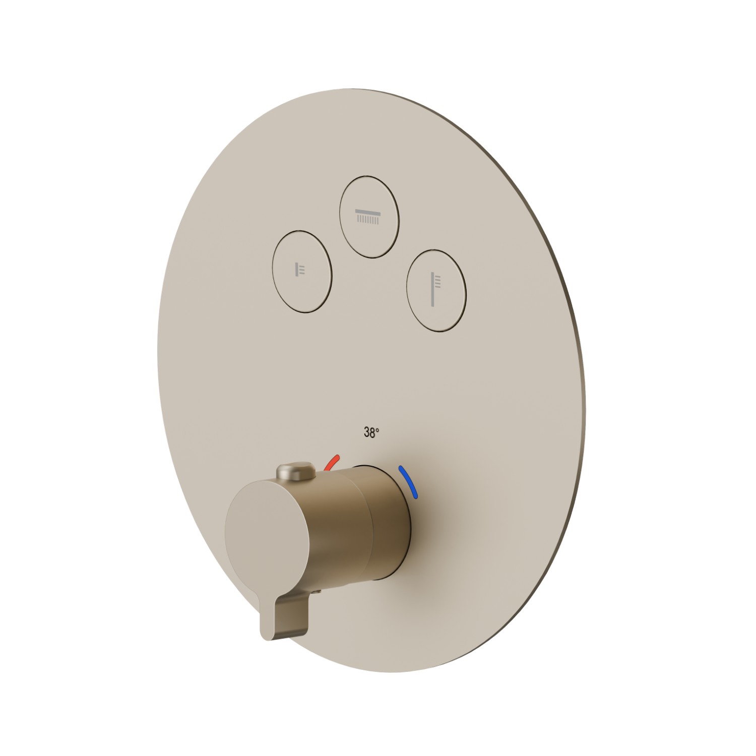 3 ways out thermostatic concealed mixer, with one handle for temperature control and buttons on/off. External part - finish Gold Satin