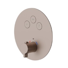 3 ways out thermostatic concealed mixer, with one handle for temperature control and buttons on/off. External part - finish Copper Glossy