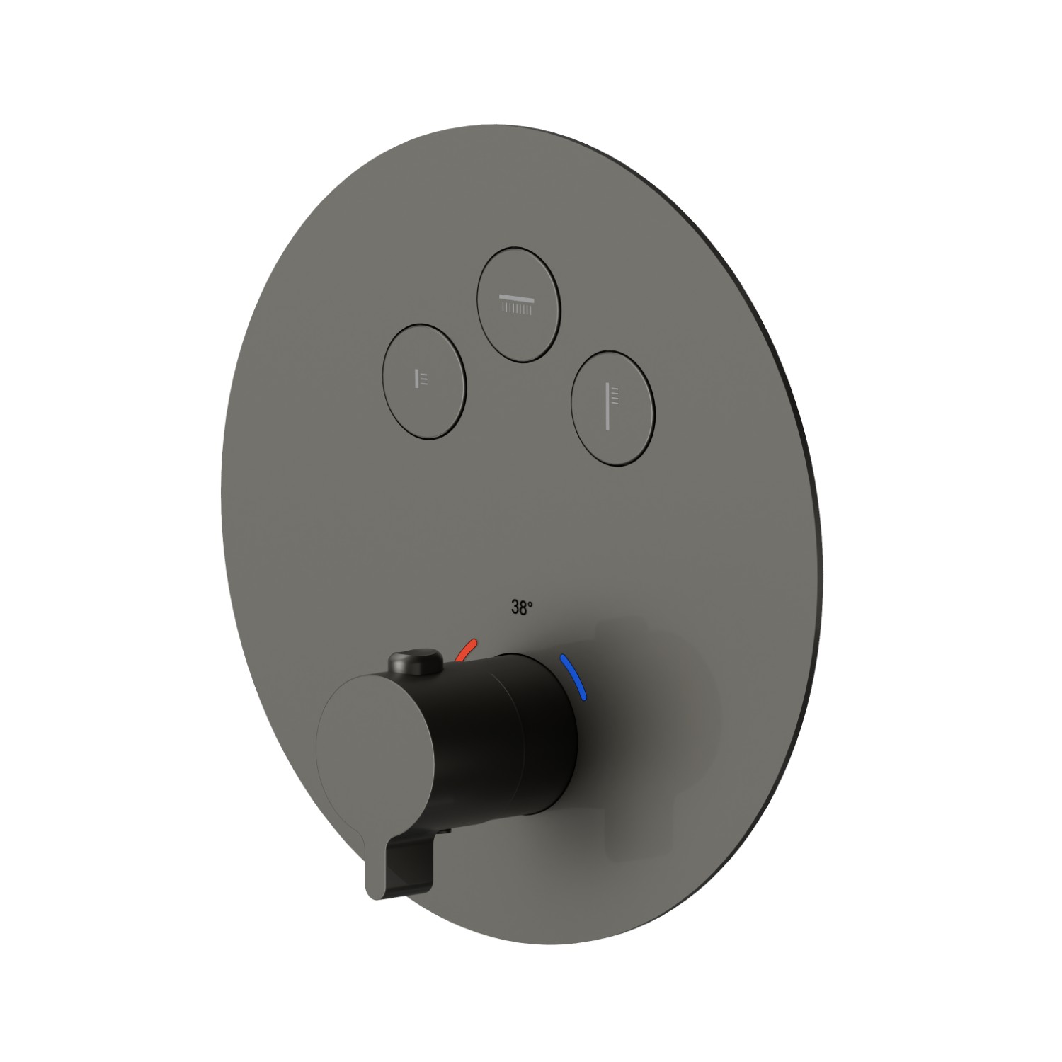 3 ways out thermostatic concealed mixer, with one handle for temperature control and buttons on/off. External part - finish Carbon Satin