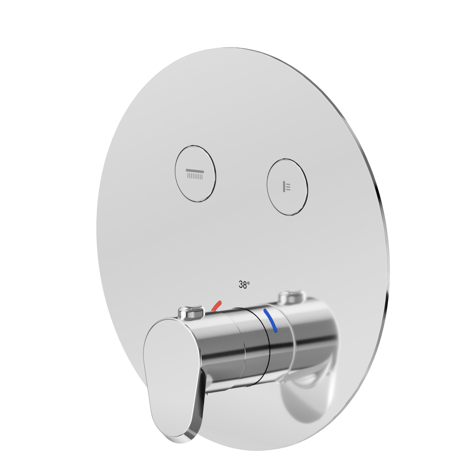 2 ways out thermostatic concealed mixer, with one handle for temperature control and buttons on/off. External part - finish Chrome