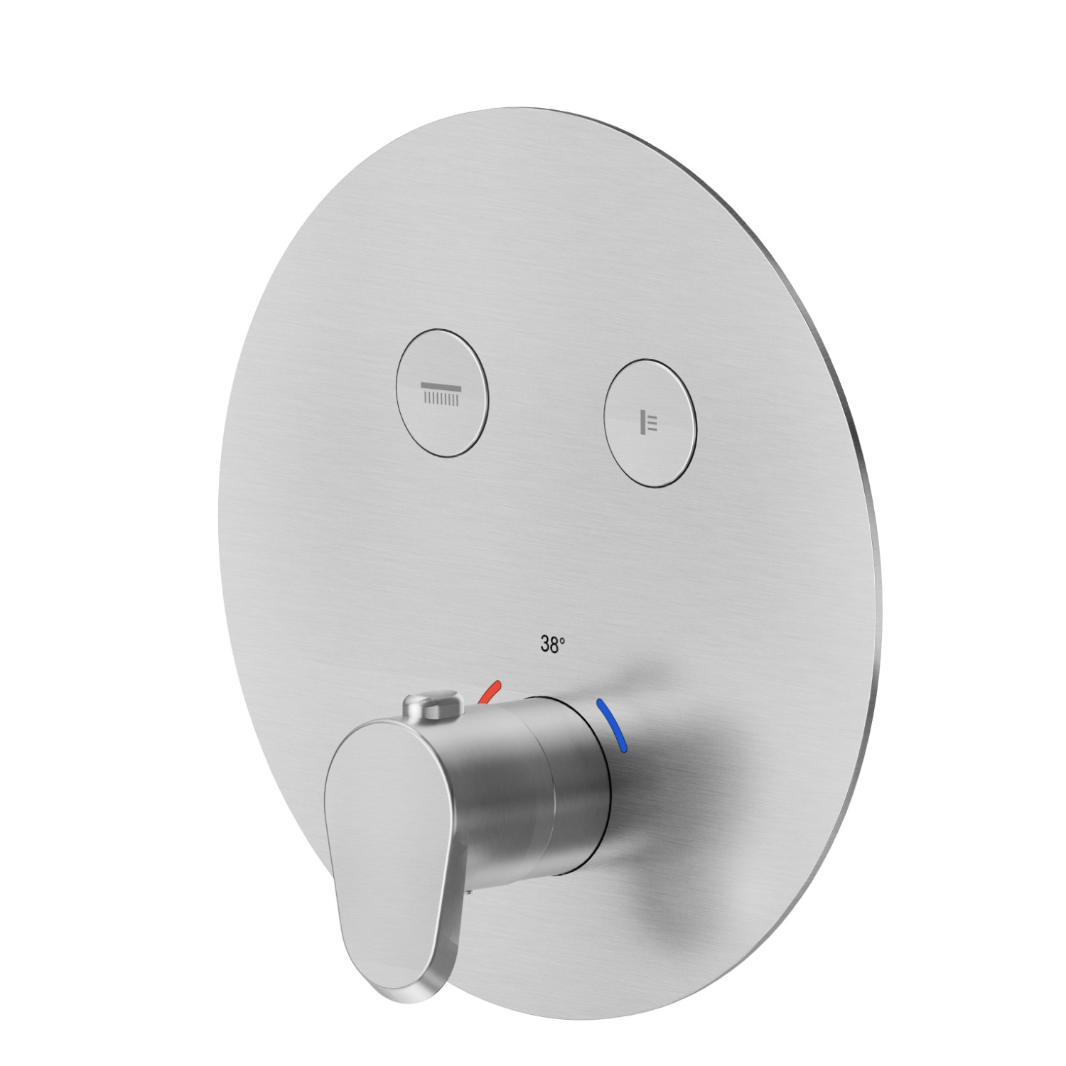 2 ways out thermostatic concealed mixer, with one handle for temperature control and buttons on/off. External part - finish PVD Brushed steel