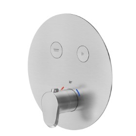 2 ways out thermostatic concealed mixer, with one handle for temperature control and buttons on/off. External part - finish PVD Brushed steel