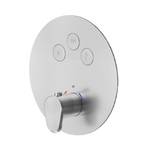 3 ways out thermostatic concealed mixer, with one handle for temperature control and buttons on/off. External part - finish PVD Brushed steel