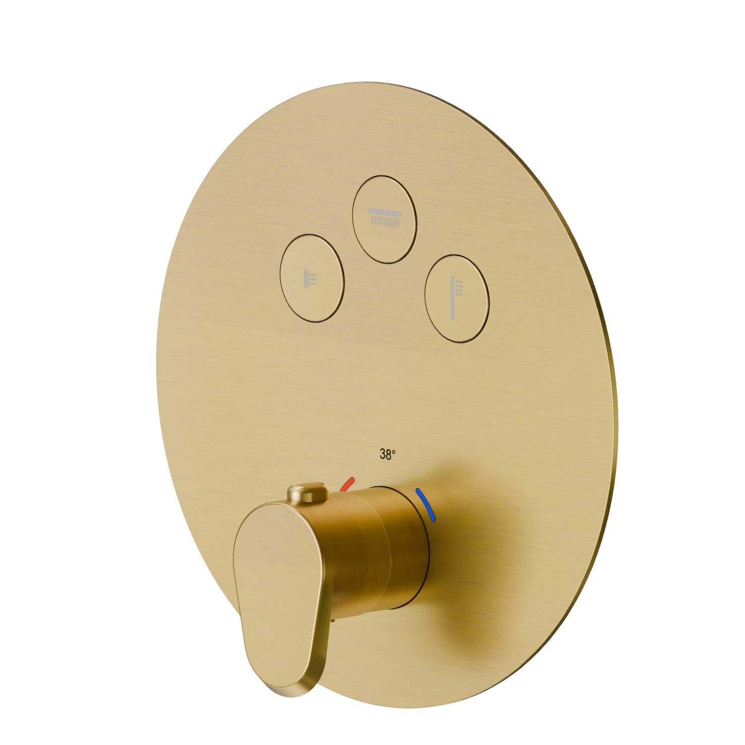 Thermostatischer einbaumischer mit 3-wege, mit bedienung zur temperaturregulierung und ein/aus-tasten. Außenteil - oberfläche PVD  Gold gebürstet