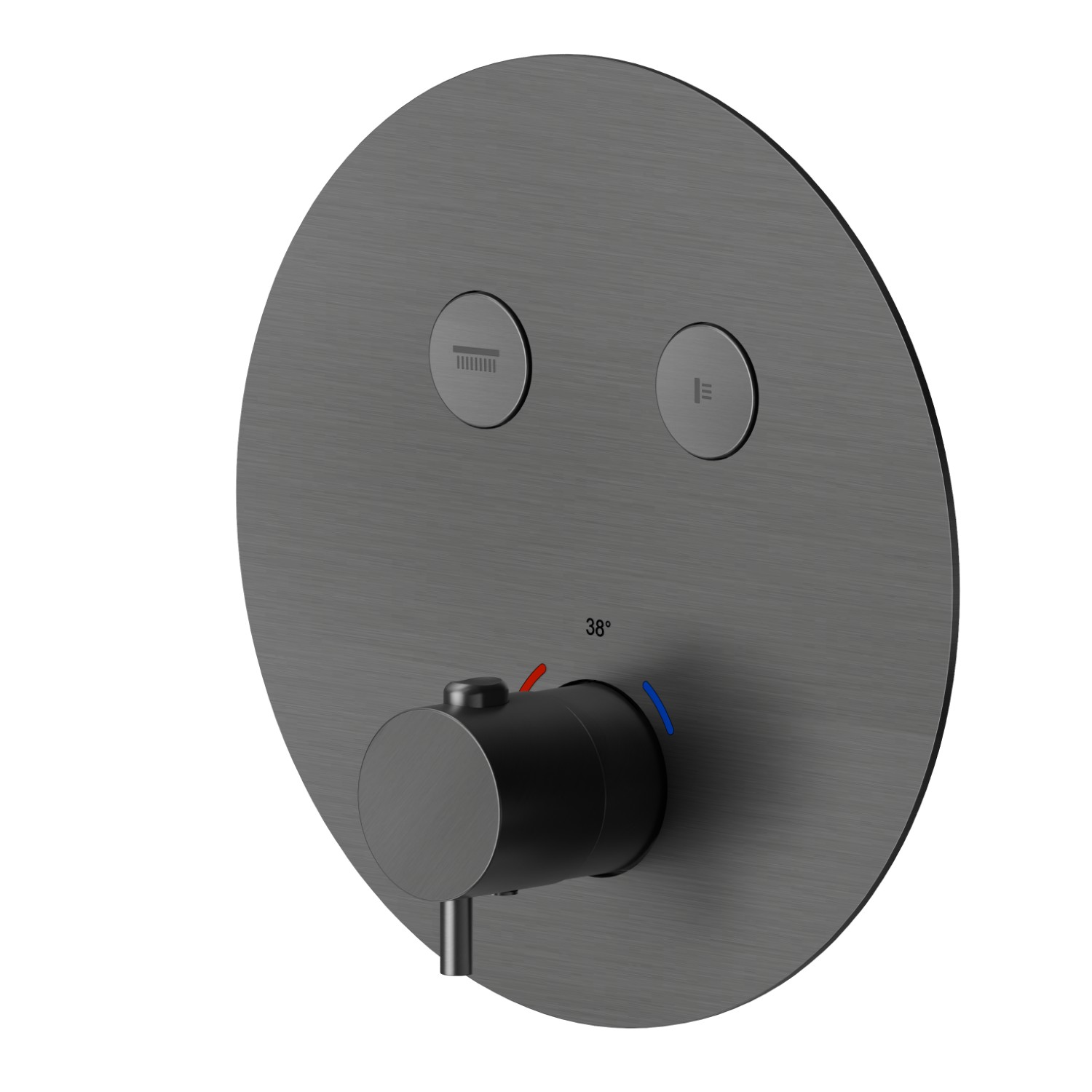 Thermostatischer einbaumischer mit 2-wege, mit bedienung zur temperaturregulierung und ein/aus-tasten. Außenteil - oberfläche PVD  Gun Metal gebürstet