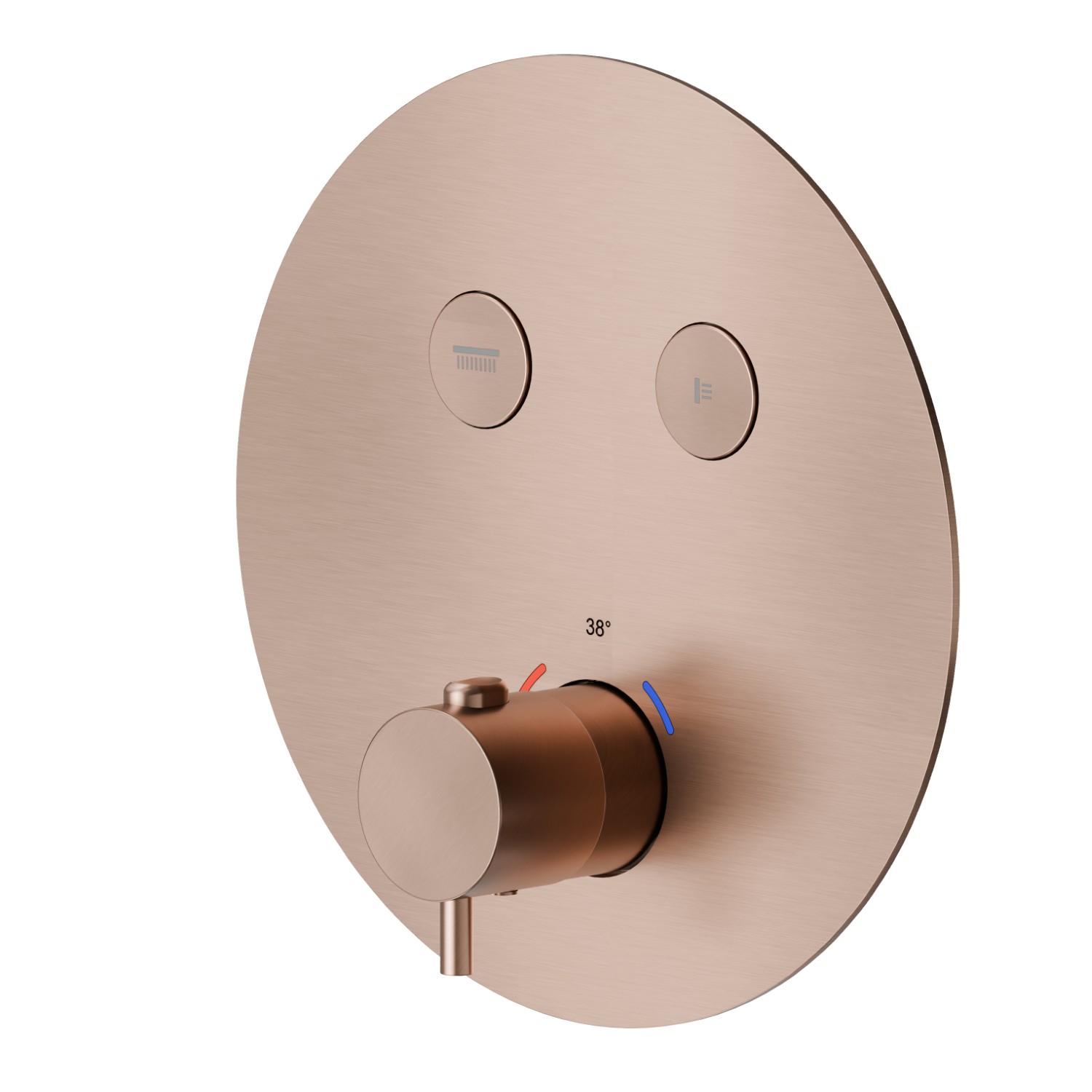 Thermostatischer einbaumischer mit 2-wege, mit bedienung zur temperaturregulierung und ein/aus-tasten. Außenteil - oberfläche PVD  Copper Bronze gebürstet