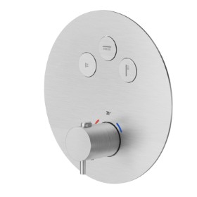 3 ways out thermostatic concealed mixer, with one handle for temperature control and buttons on/off. External part - finish Stainless Steel