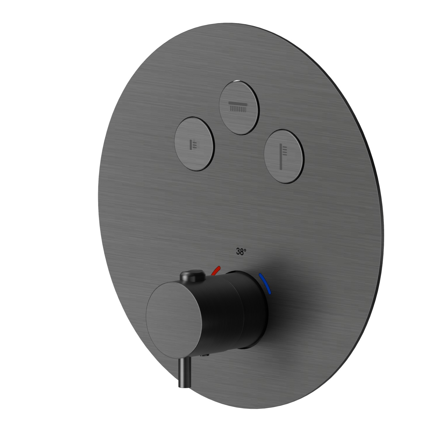Thermostatischer einbaumischer mit 3-wege, mit bedienung zur temperaturregulierung und ein/aus-tasten. Außenteil - oberfläche PVD  Gun Metal gebürstet