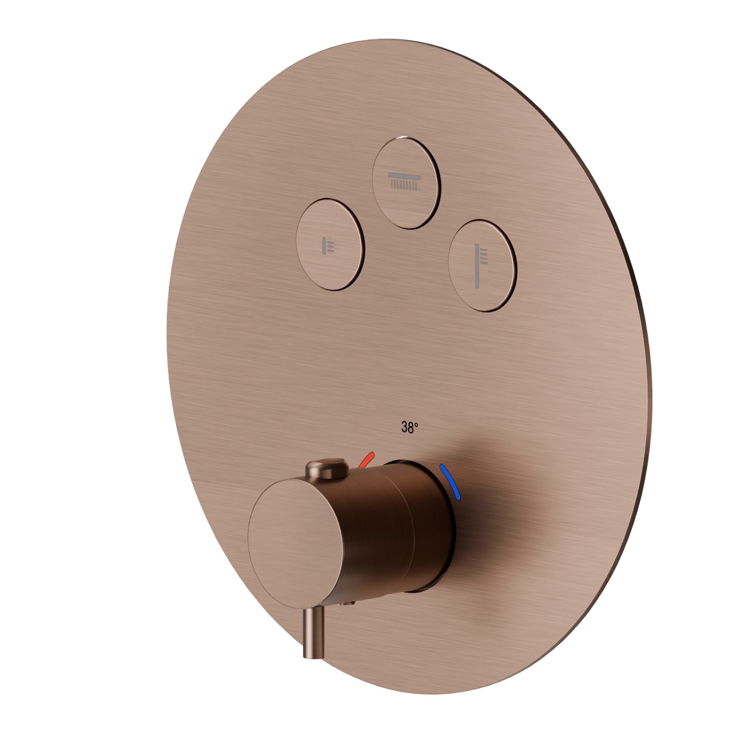 Thermostatischer einbaumischer mit 3-wege, mit bedienung zur temperaturregulierung und ein/aus-tasten. Außenteil - oberfläche PVD  Copper Bronze gebürstet