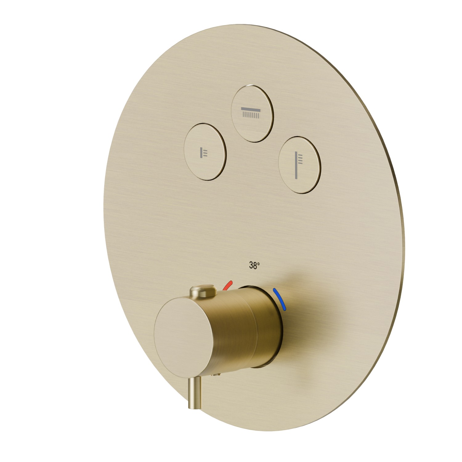 Thermostatischer einbaumischer mit 3-wege, mit bedienung zur temperaturregulierung und ein/aus-tasten. Außenteil - oberfläche PVD  Pale Gold gebürstet