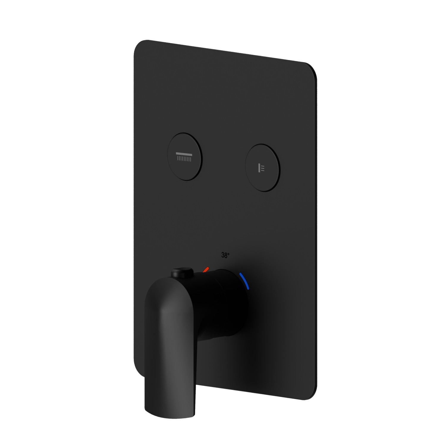 2 ways out thermostatic concealed mixer, with one handle for temperature control and buttons on/off. External part - finish Matt Black