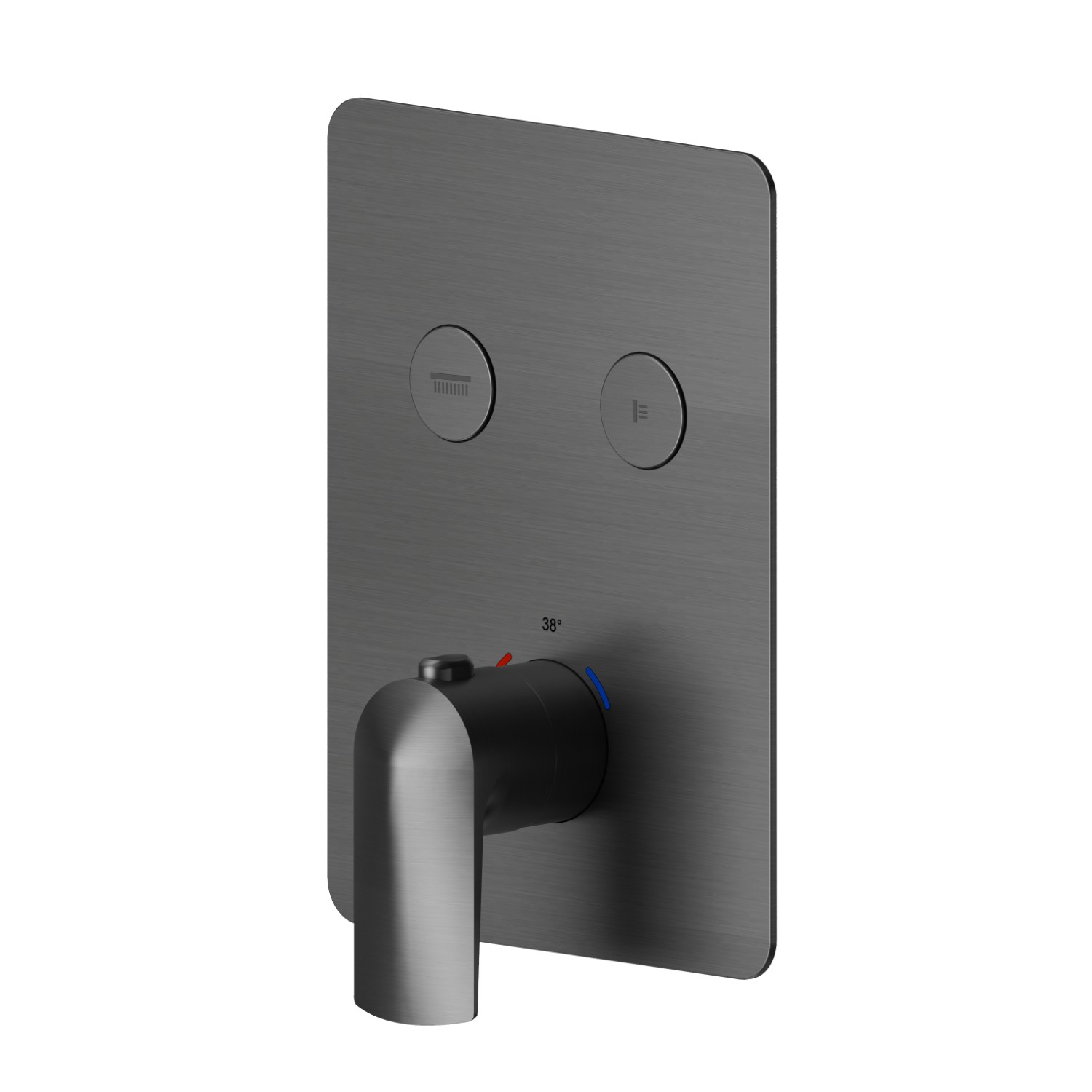 Thermostatischer einbaumischer mit 2-wege, mit bedienung zur temperaturregulierung und ein/aus-tasten. Außenteil - oberfläche PVD  Gun Metal gebürstet