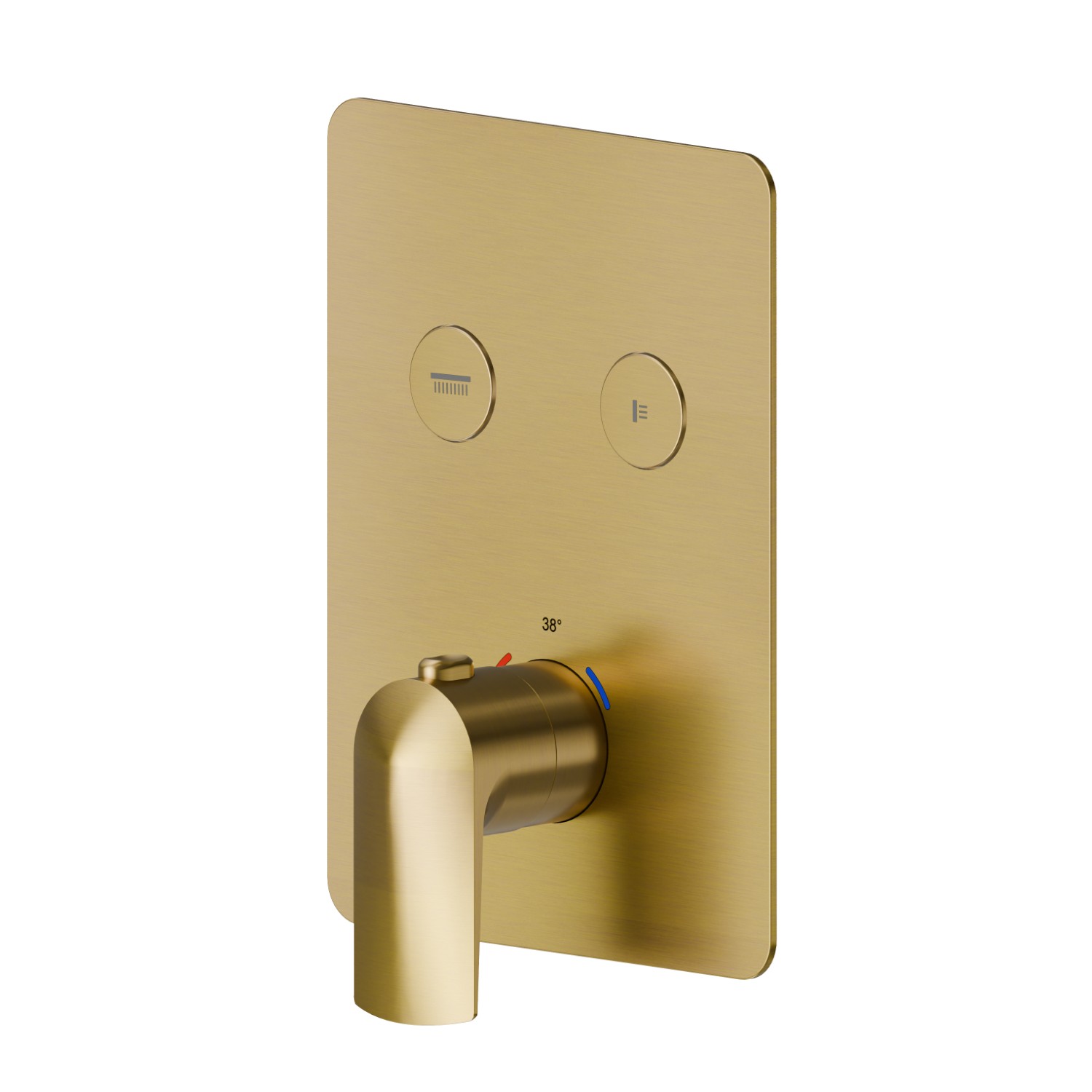 Thermostatischer einbaumischer mit 2-wege, mit bedienung zur temperaturregulierung und ein/aus-tasten. Außenteil - oberfläche PVD  Gold gebürstet