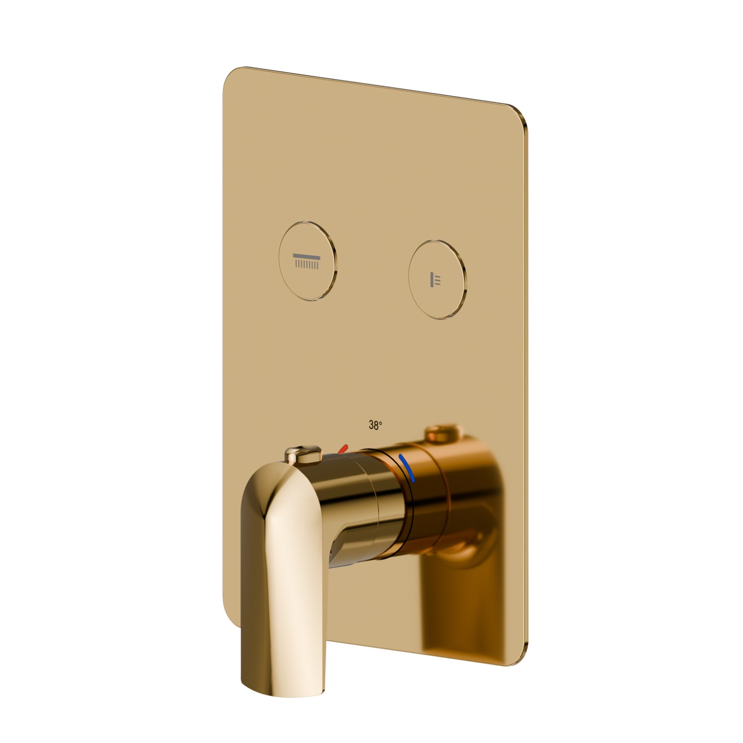Miscelatore termostatico ad incasso a 2 uscite, con comando per la regolazione della temperatura e pulsanti on/off. Parte eterna.  - finitura PVD Glossy Gold
