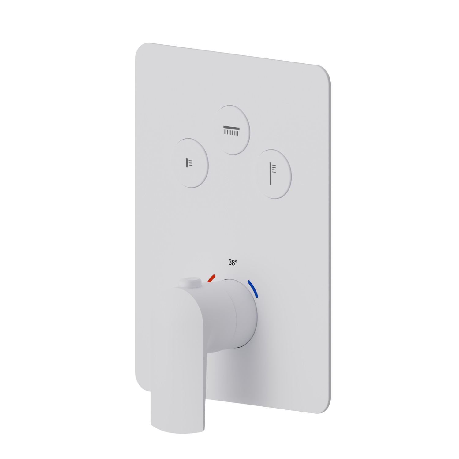 Mitigeur thermostatique à encastrer 3 sorties, avec commande pour le réglage de la température et boutons on/off. Façade murale - finition Matt White