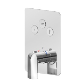 3 ways out thermostatic concealed mixer, with one handle for temperature control and buttons on/off. External part - finish Chrome