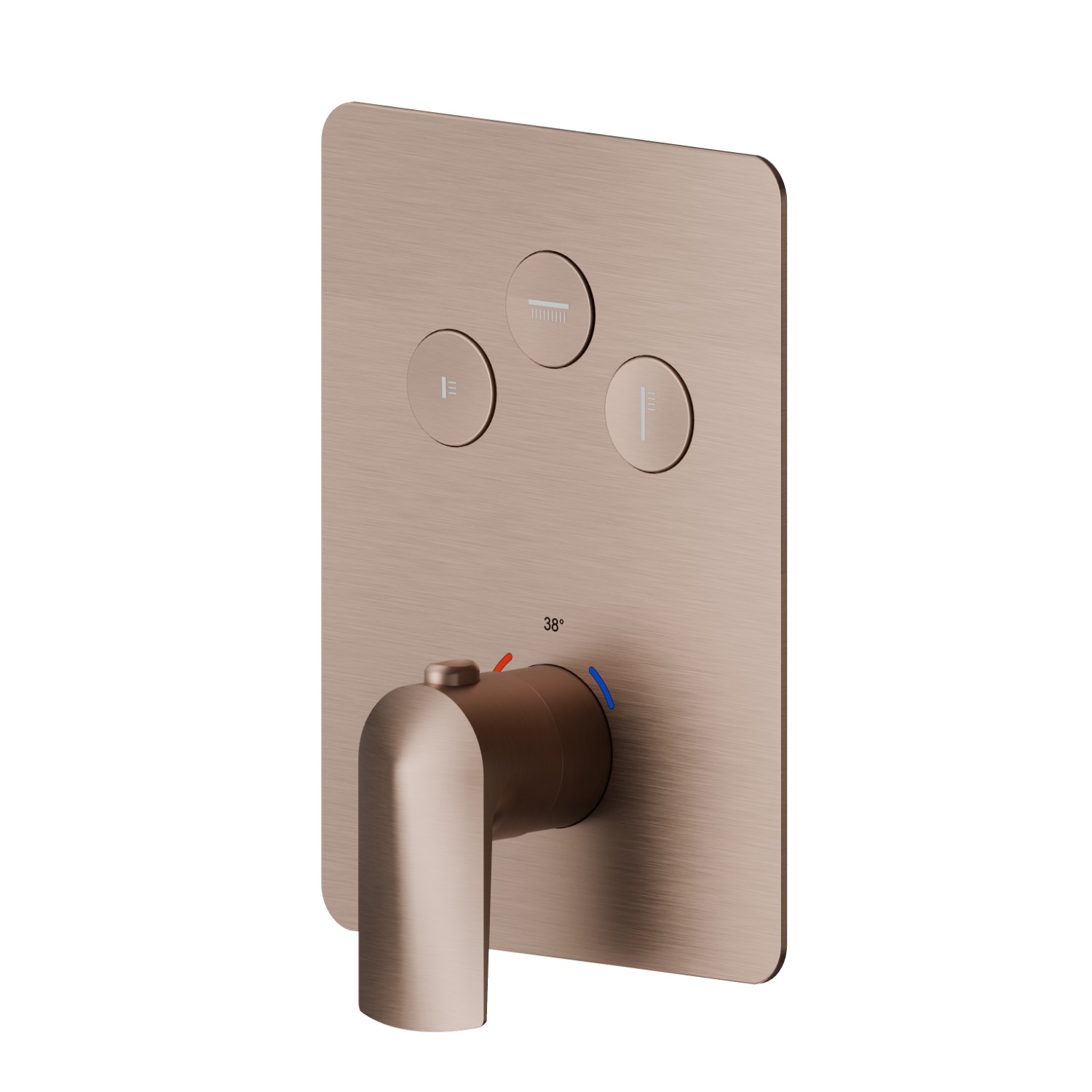 Mitigeur thermostatique à encastrer 3 sorties, avec commande pour le réglage de la température et boutons on/off. Façade murale - finition PVD Brushed Copper Bronze