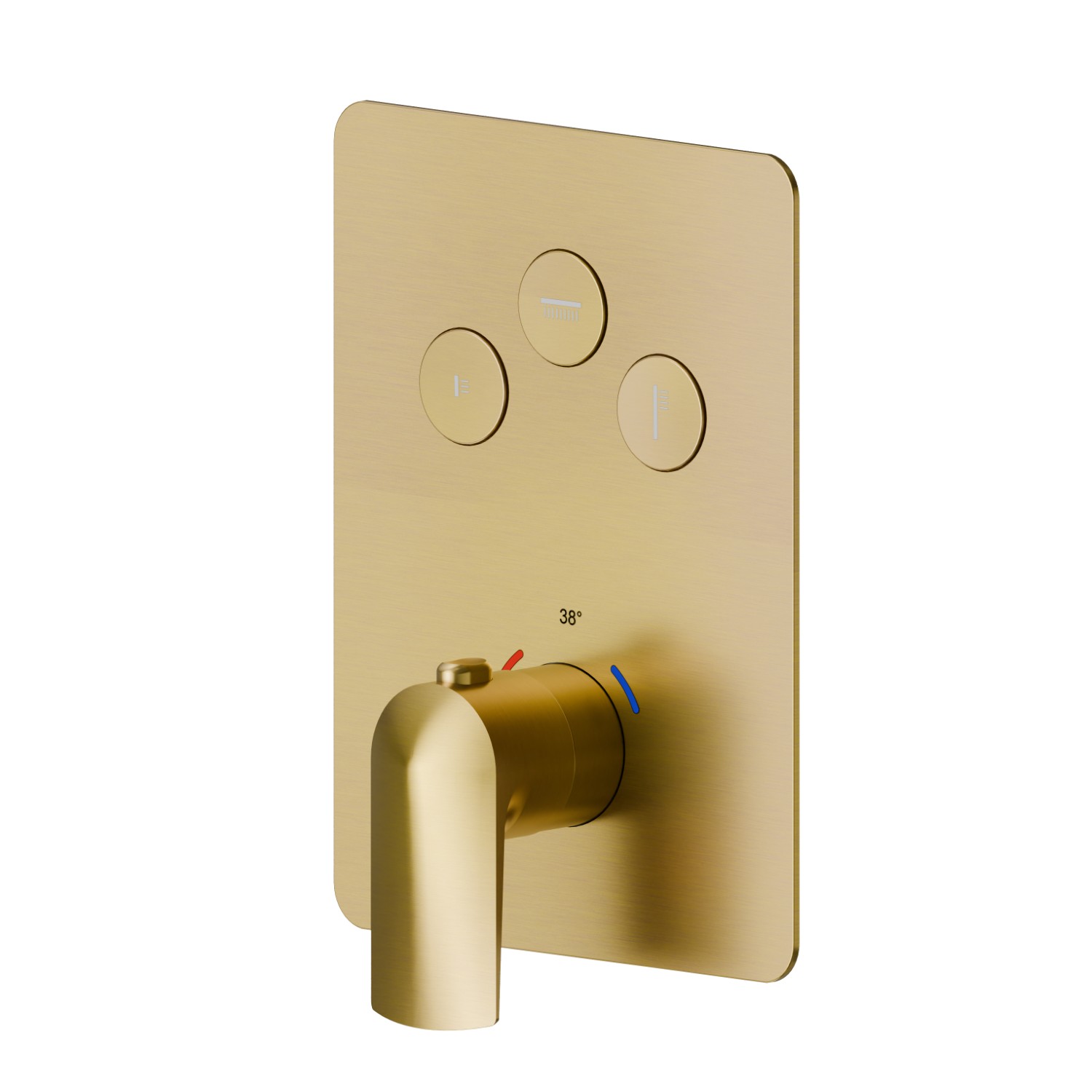 Mitigeur thermostatique à encastrer 3 sorties, avec commande pour le réglage de la température et boutons on/off. Façade murale - finition PVD Brushed Gold