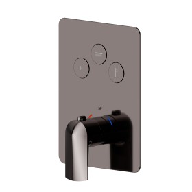 3 ways out thermostatic concealed mixer, with one handle for temperature control and buttons on/off. External part - finish PVD Gun Metal