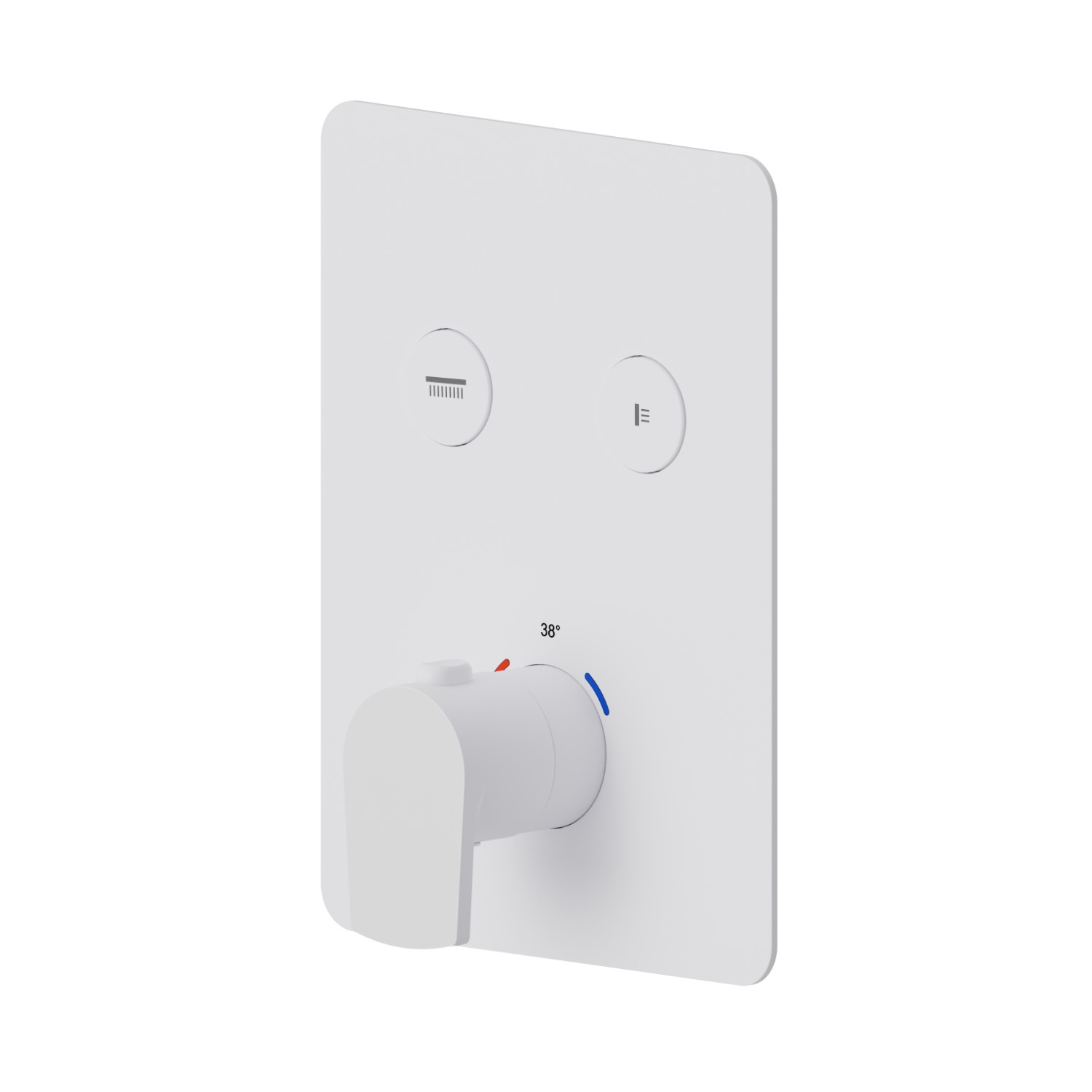 Mitigeur thermostatique à encastrer 2 sorties, avec commande pour le réglage de la température et boutons on/off. Façade murale - finition Matt White