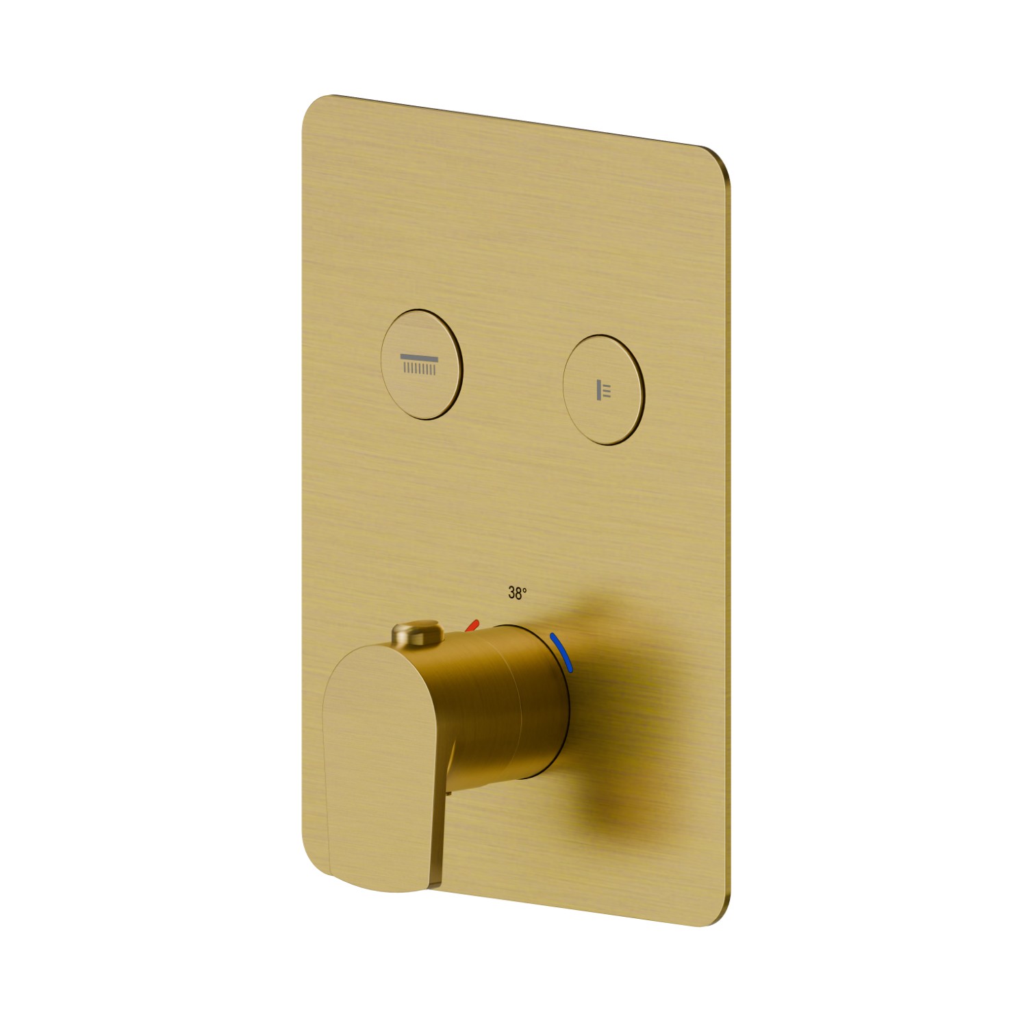 2 ways out thermostatic concealed mixer, with one handle for temperature control and buttons on/off. External part - finish PVD Brushed Gold