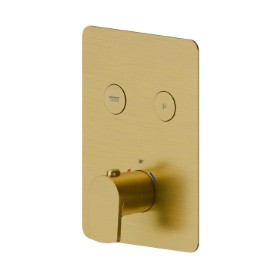 2 ways out thermostatic concealed mixer, with one handle for temperature control and buttons on/off. External part - finish PVD Brushed Gold