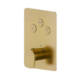 3 ways out thermostatic concealed mixer, with one handle for temperature control and buttons on/off. External part - finish PVD Brushed Gold