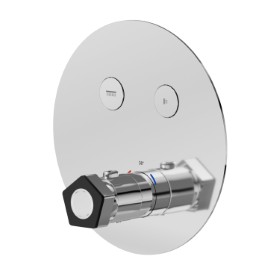 2 ways out thermostatic concealed mixer, with one handle for temperature control and buttons on/off. External part - finish Chrome - Matt Black