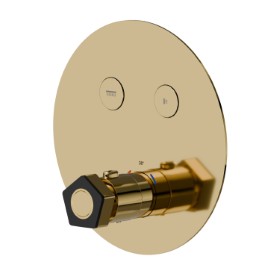 2 ways out thermostatic concealed mixer, with one handle for temperature control and buttons on/off. External part - finish PVD Glossy Gold - Matt Black