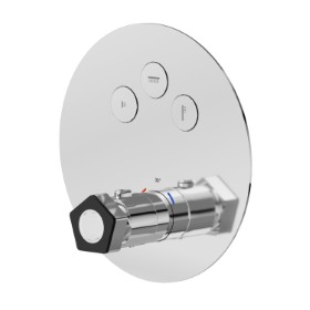 3 ways out thermostatic concealed mixer, with one handle for temperature control and buttons on/off. External part - finish Chrome - Matt Black