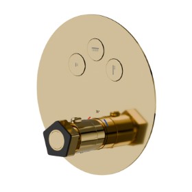 3 ways out thermostatic concealed mixer, with one handle for temperature control and buttons on/off. External part - finish PVD Glossy Gold - Matt Black